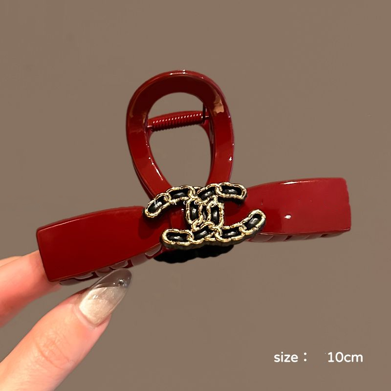American Style Acrylic Hair Clip – Red & Coffee Brown | Retro Hair Accessories for Women