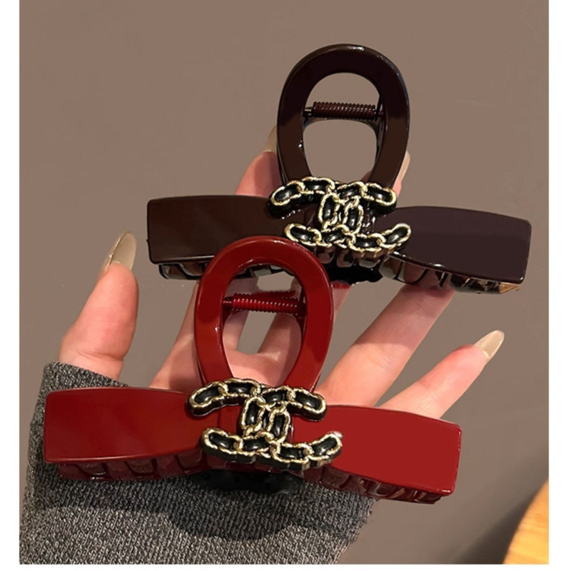 American Style Acrylic Hair Clip – Red & Coffee Brown | Retro Hair Accessories for Women