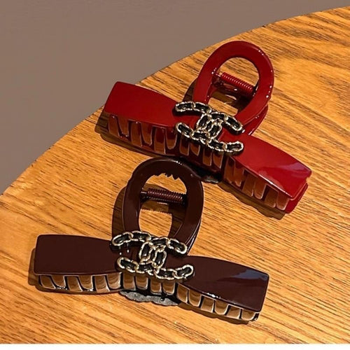 American Style Acrylic Hair Clip – Red & Coffee Brown | Retro Hair Accessories for Women