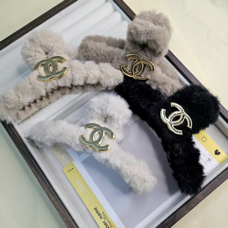 French Style Wool & Alloy Hair Clip – Black, Beige, Khaki & Brown | Luxury Hair Accessories for Women