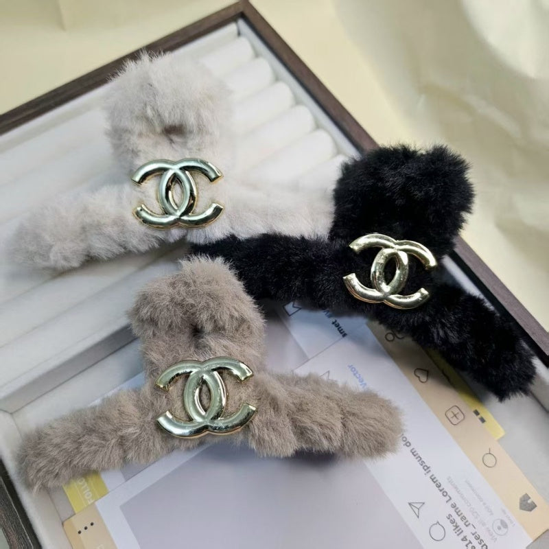 French Style Wool & Alloy Hair Clip – Black, Beige, Khaki & Brown | Luxury Hair Accessories for Women